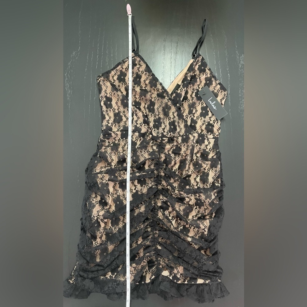 Lulus “Frilled to be Here” Black Lace Ruched Dress - Picture 7 of 9